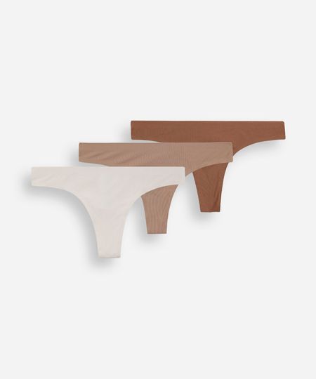 kit de 3 calcinhas fio dental feminino canelada colorido P