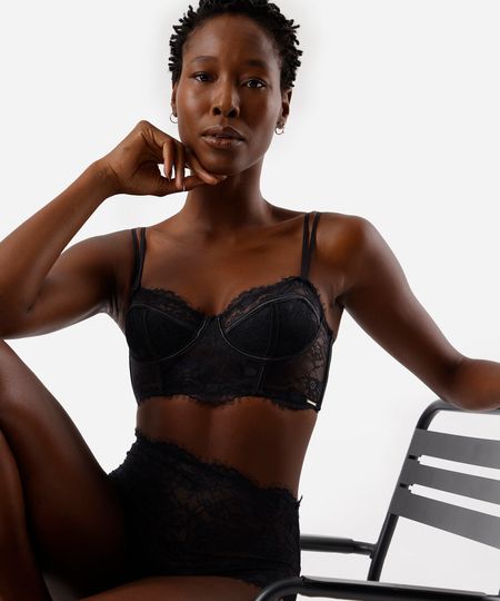 sutiã cropped feminino alças removíveis de renda preto 42