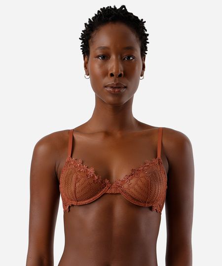 sutiã meia taça feminino de renda sem bojo floral marrom 44 sutiã meia taça feminino de renda sem bojo floral marrom 44
