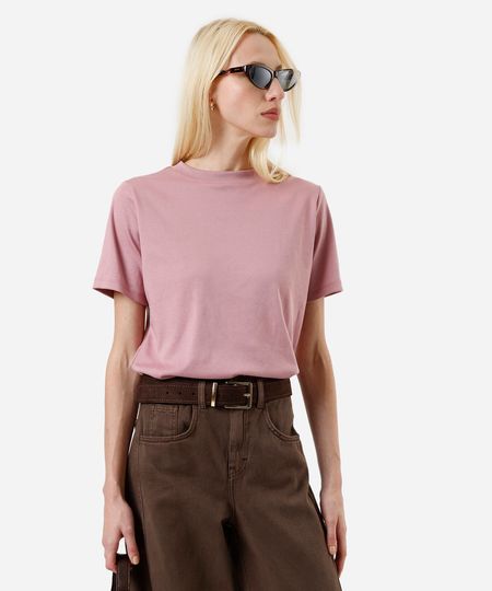 camiseta básica feminina de algodão peruano bege PP