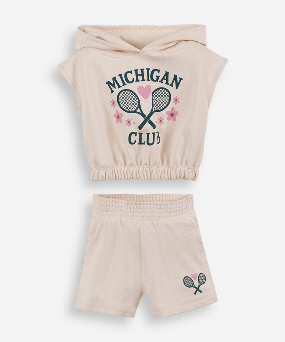 conjunto infantil de algodão com capuz esportivo bege
