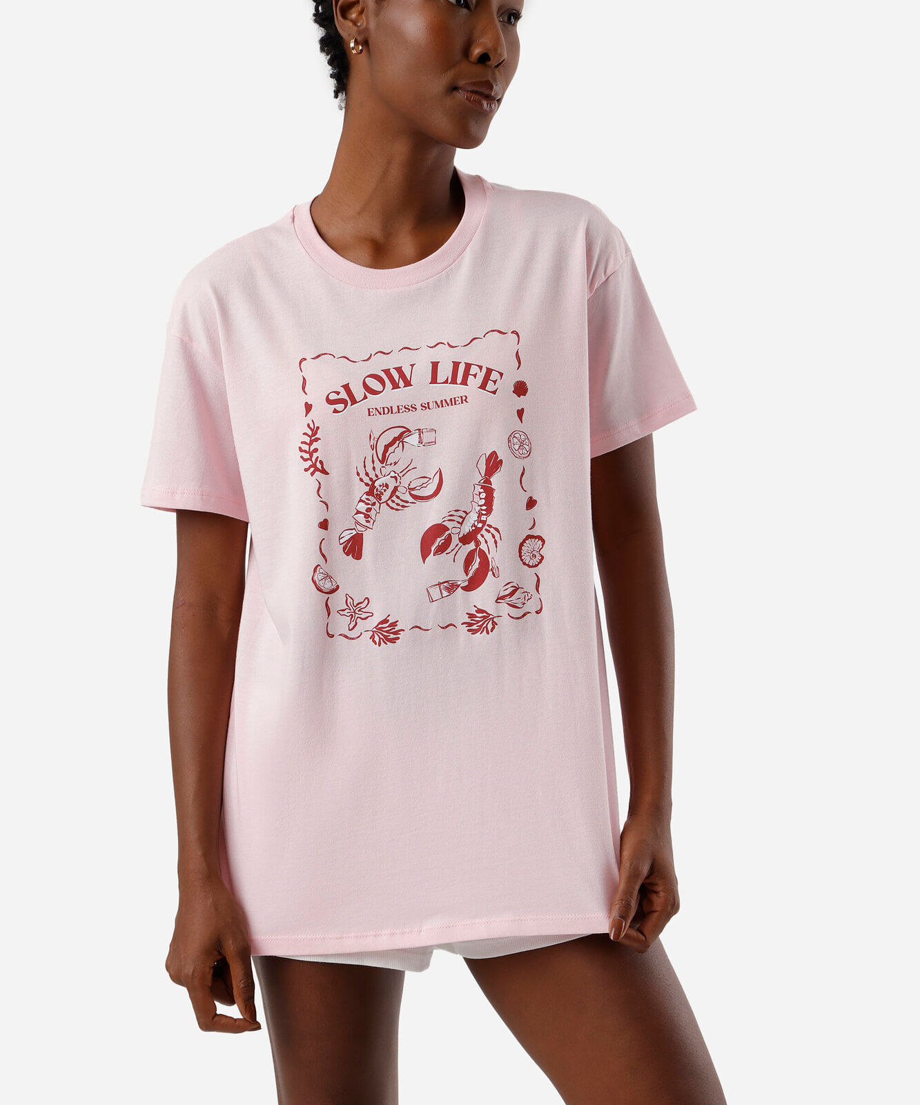 camisetão de pijama feminino lagosta rosa
