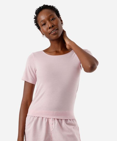 blusa de pijama feminino manga curta com viscose rosa P blusa de pijama feminino manga curta com viscose rosa P