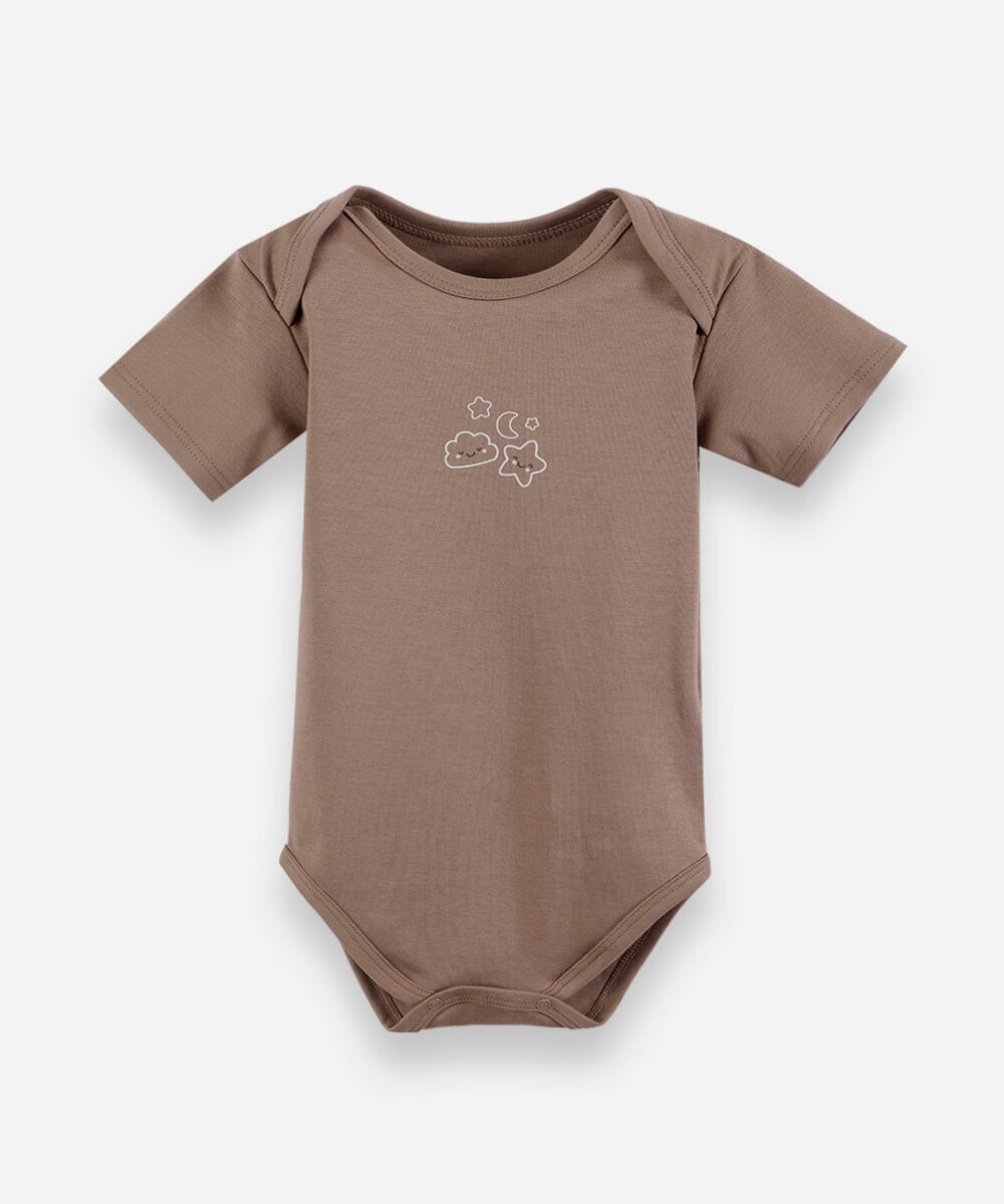 body infantil de algodão peruano céu marrom