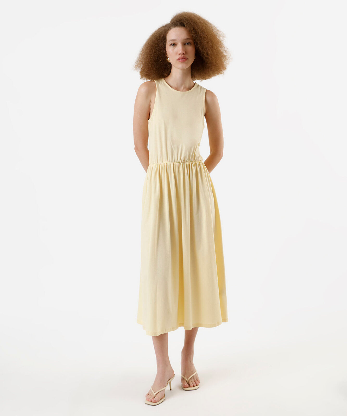 vestido midi feminino de algodão básico amarelo