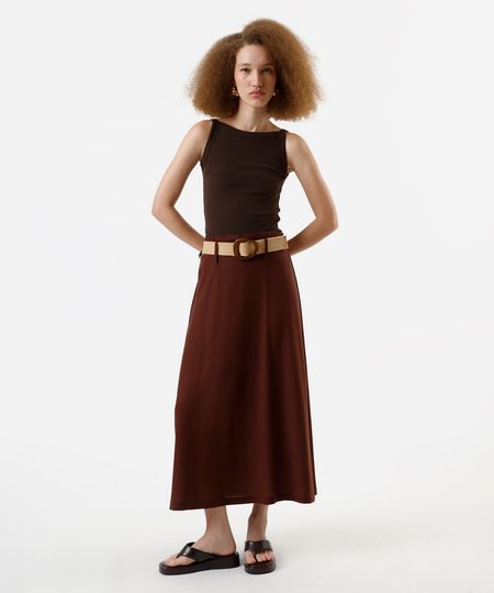 saia midi feminina com linho cintura alta marrom 36 saia midi feminina com linho cintura alta marrom 36