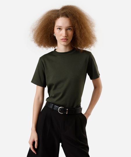 camiseta básica feminina de algodão peruano verde M