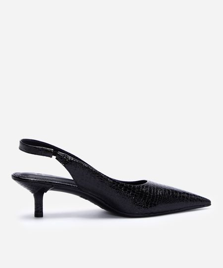 scarpin bico fino salto fino croco preto 34