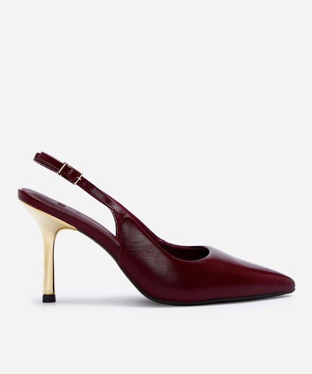 scarpin bico fino feminino salto fino com fivela vinho 35