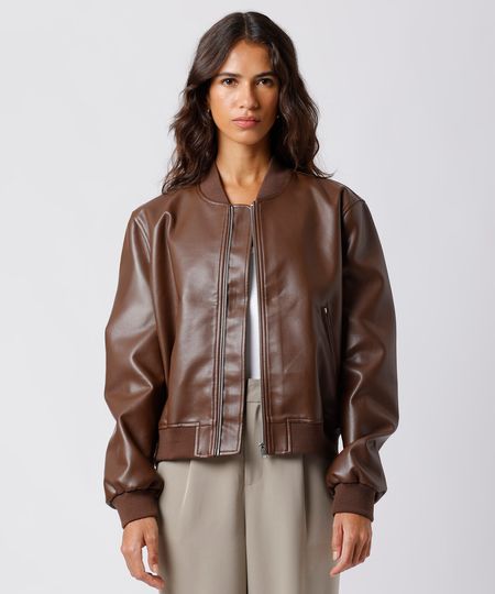 jaqueta bomber de poliuretano mindset marrom GG jaqueta bomber de poliuretano mindset marrom GG