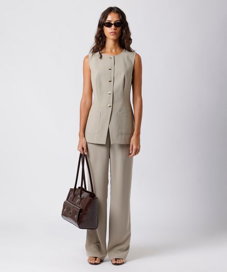 calça de alfaiataria feminina mindset bege 34