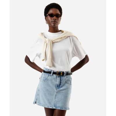 saia feminina cintura alta jeans azul