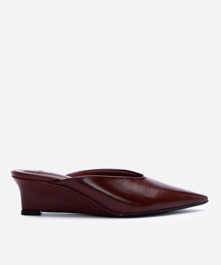 scarpin mule bico fico salto anabela vinho 37