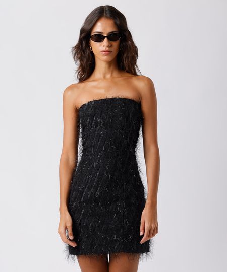 vestido curto feminino com franjas e lurex mindset preto G vestido curto feminino com franjas e lurex mindset preto G