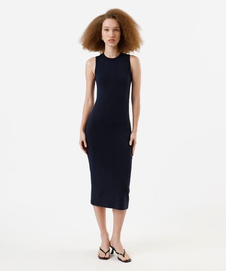 vestido midi básico feminino de algodão azul PP vestido midi básico feminino de algodão azul PP