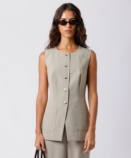 colete de alfaiataria feminino alongado mindset bege G colete de alfaiataria feminino alongado mindset bege G