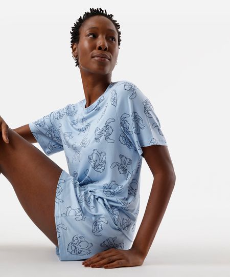 pijama short doll feminino stitch azul P