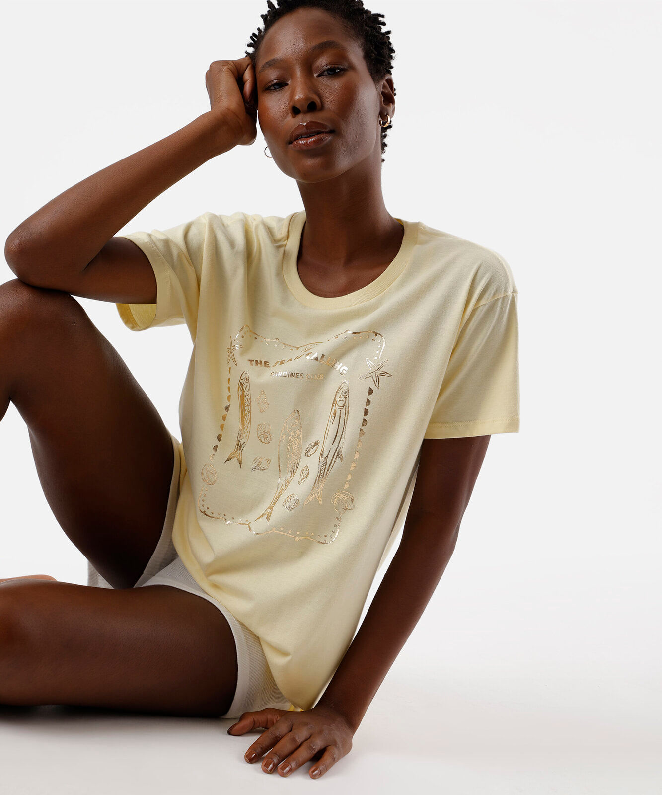 camisetão de pijama feminino sardinha amarelo