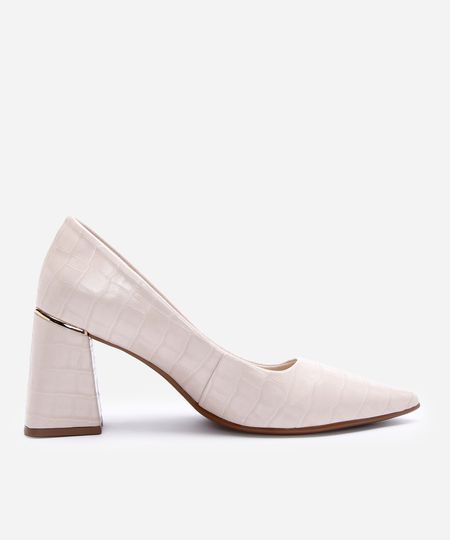 scarpin bico fino salto grosso croco bebecê bege 36 scarpin bico fino salto grosso croco bebecê bege 36