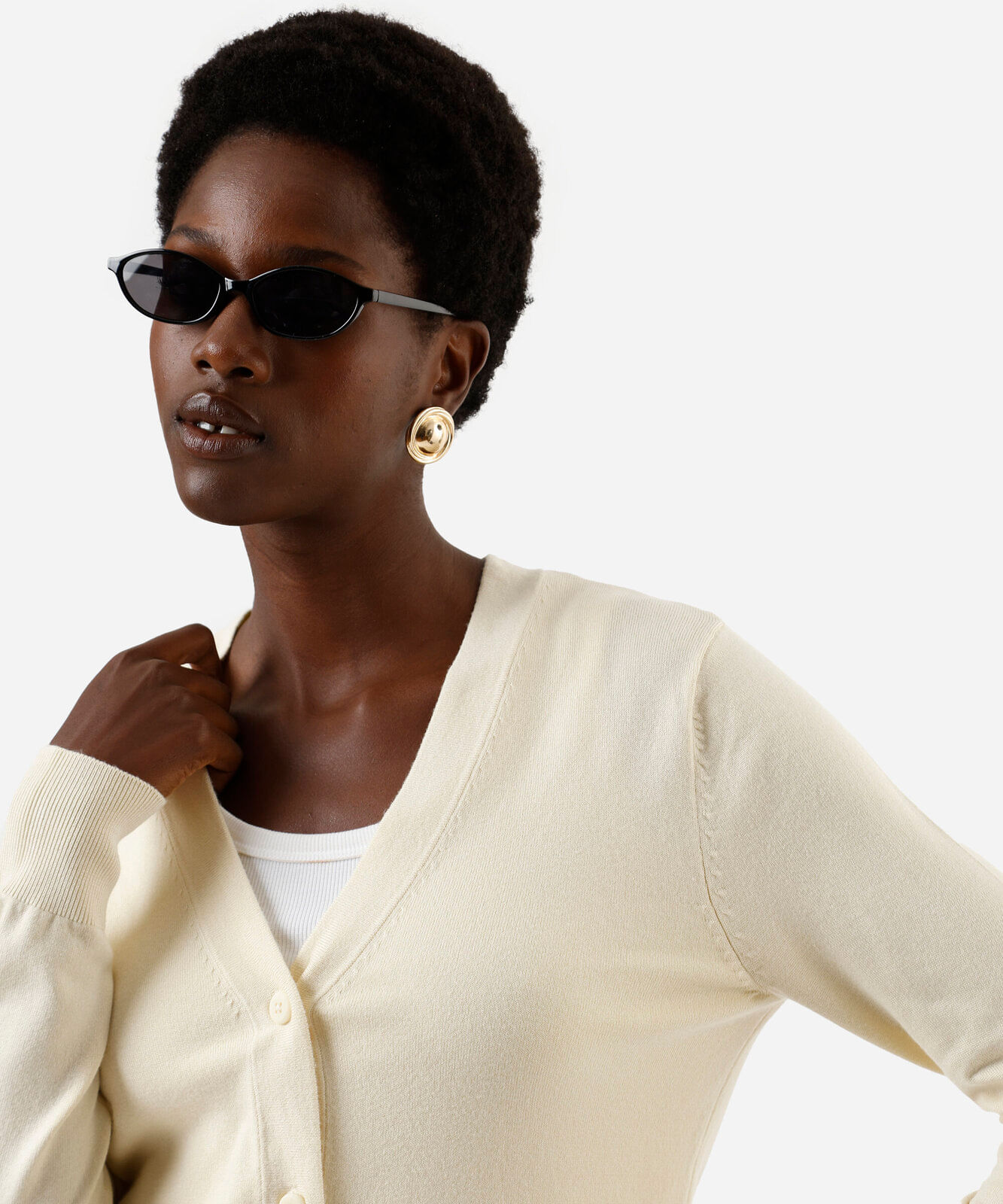 cardigan botões cropped bege
