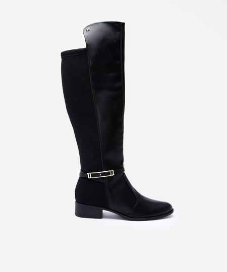 bota montaria feminina com cano longo e fivela preto 34