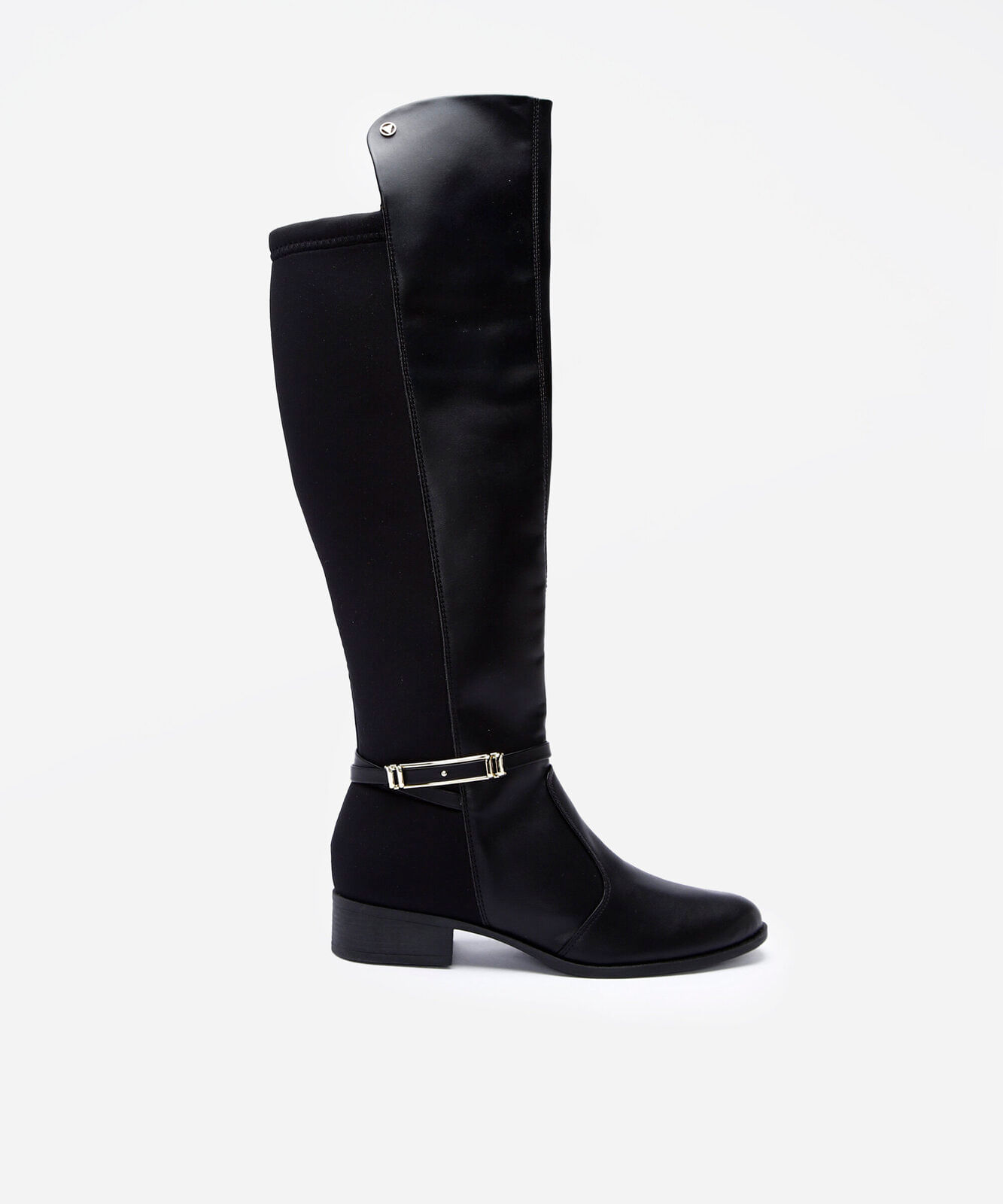bota montaria feminina com cano longo e fivela preto