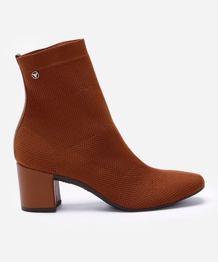 bota knit feminina cano curto e salto bloco marrom 39