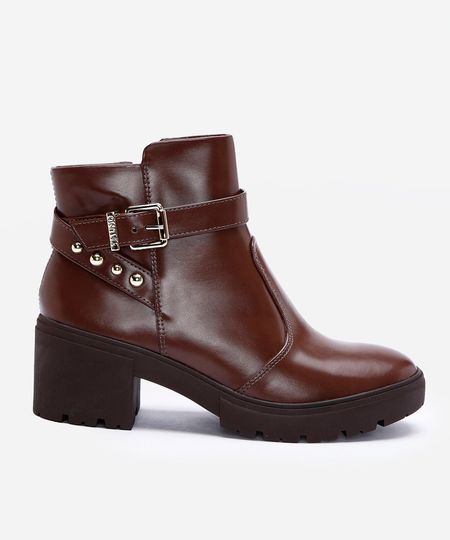 bota tratorada com cano curto e fivela marrom 35