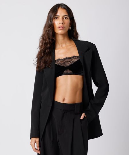 sutiã faixa feminino de veludo com renda mindset preto G