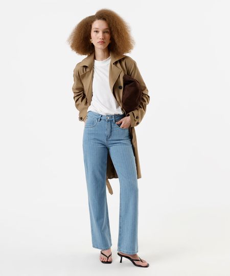 calça feminina jeans wide leg slim cintura média listrada azul 34 calça feminina jeans wide leg slim cintura média listrada azul 34