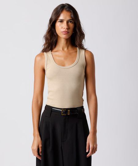 regata feminina de algodão peruano canelada mindset bege P regata feminina de algodão peruano canelada mindset bege P