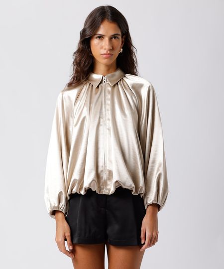 jaqueta bomber feminina acetinada mindset bege G