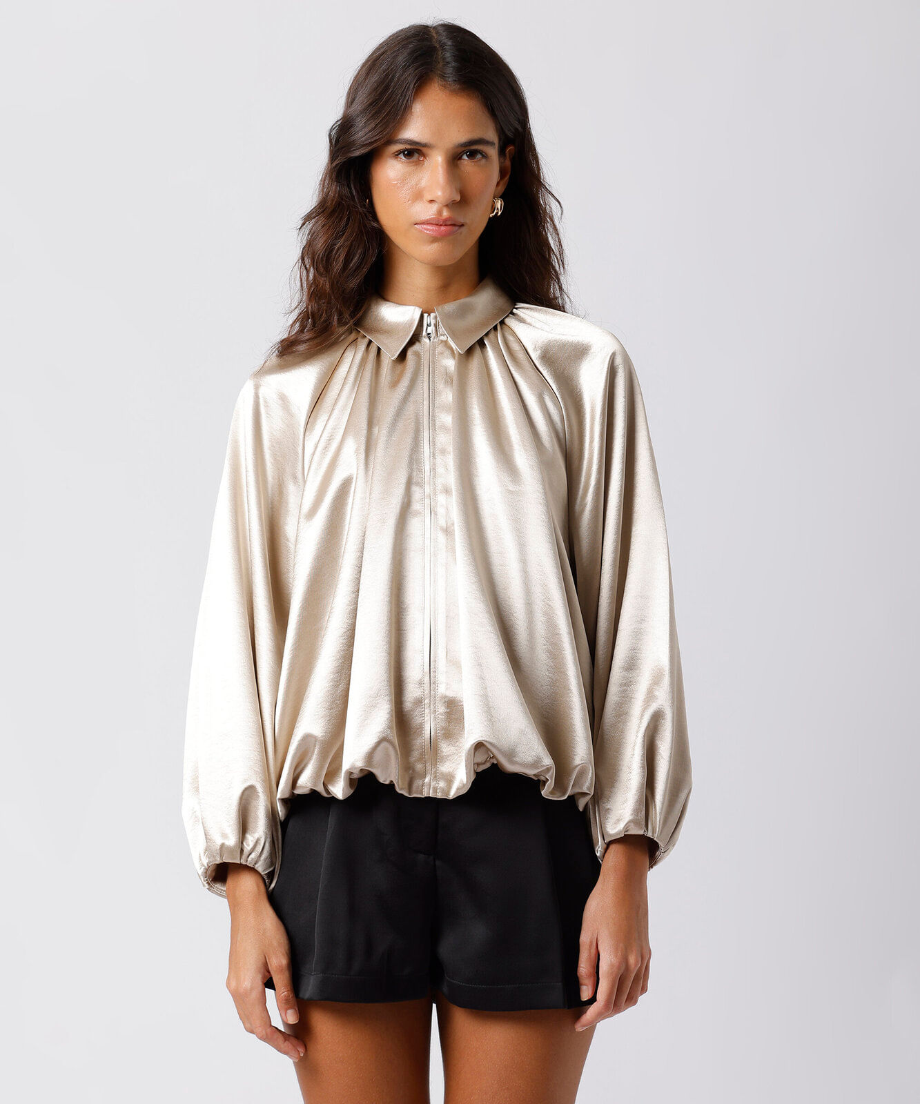 jaqueta bomber feminina acetinada mindset bege