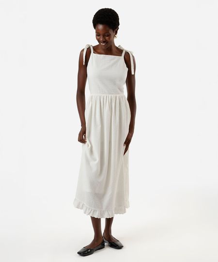 vestido midi feminino com alça de laço off white M vestido midi feminino com alça de laço off white M