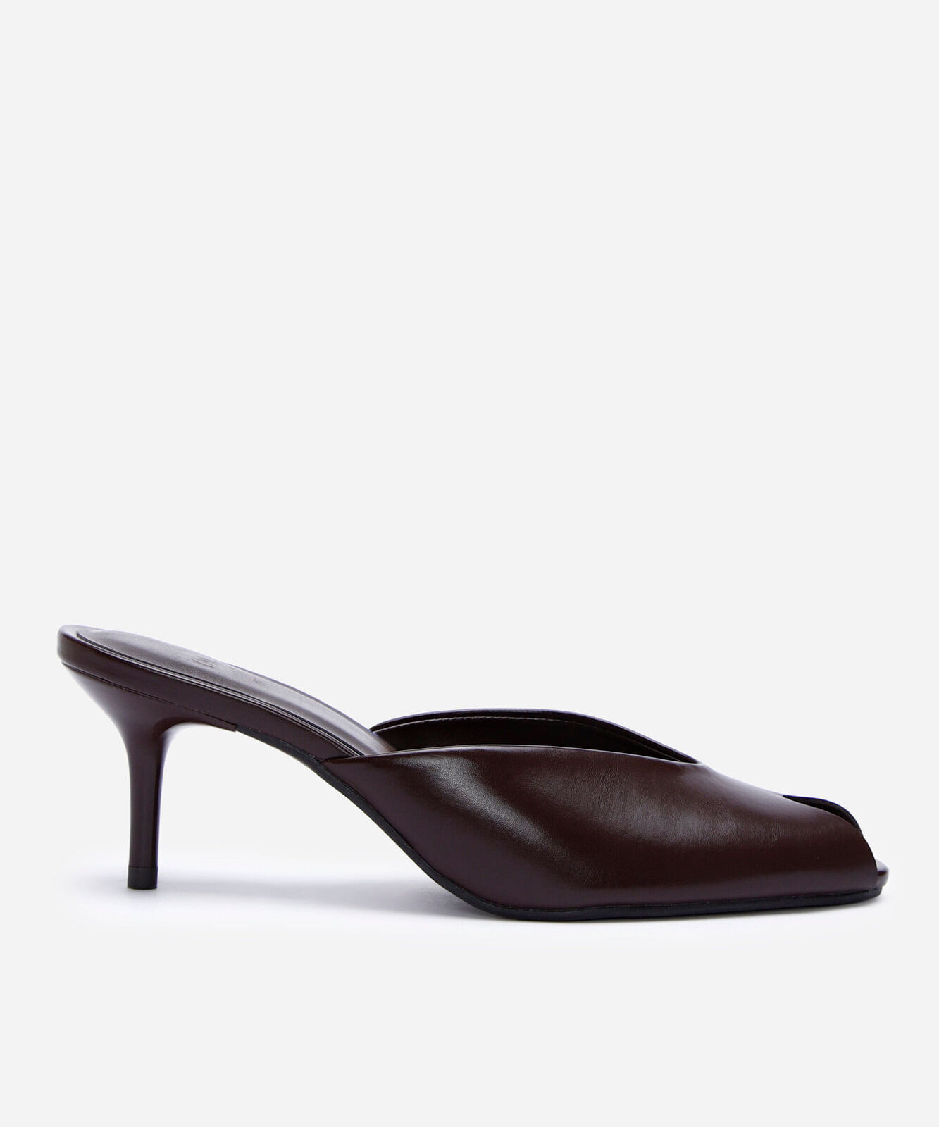 tamanco mule peep toe salto fino marrom