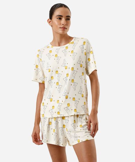 pijama short doll feminino ursinho pooh amarelo P