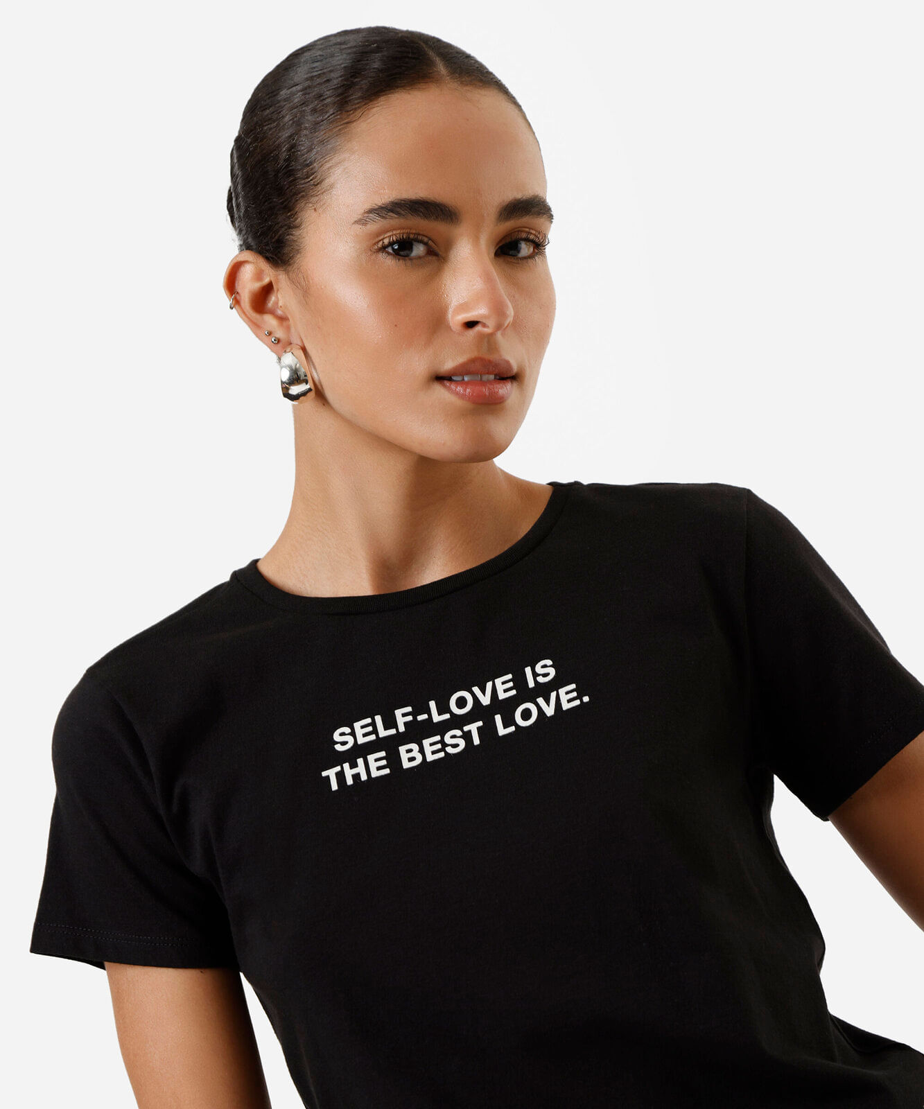 camiseta feminina de algodão self love preta