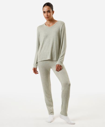 pijama de tricot manga longa verde PP pijama de tricot manga longa verde PP