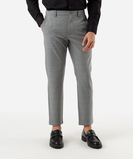calça slim masculina xadrez com bolsos cinza 44 calça slim masculina xadrez com bolsos cinza 44