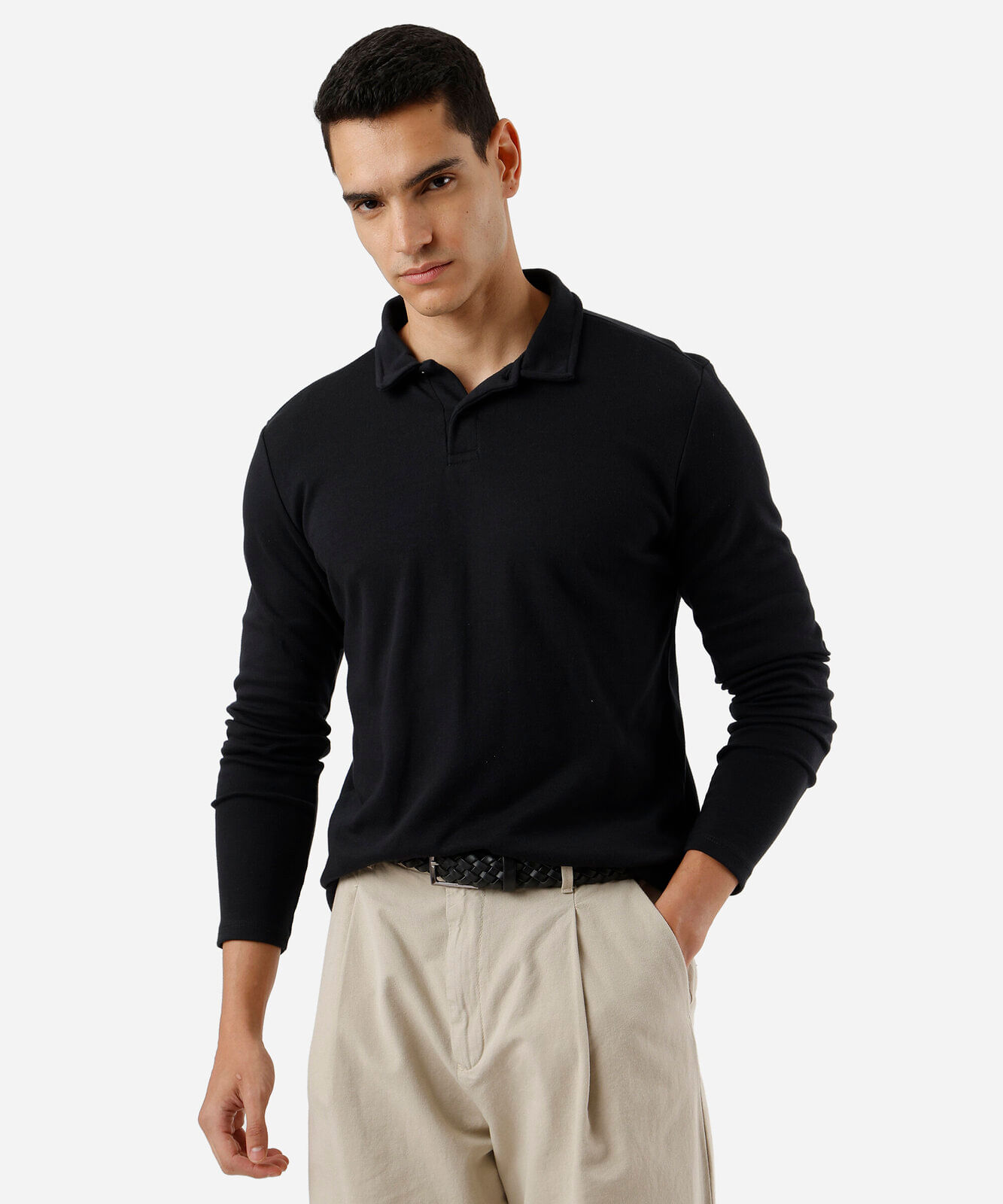 polo básica masculina manga longa preta