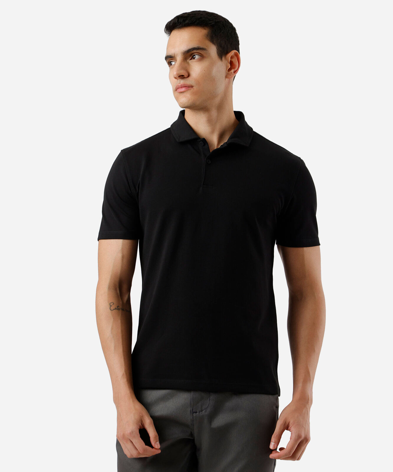 polo slim masculina manga curta preta