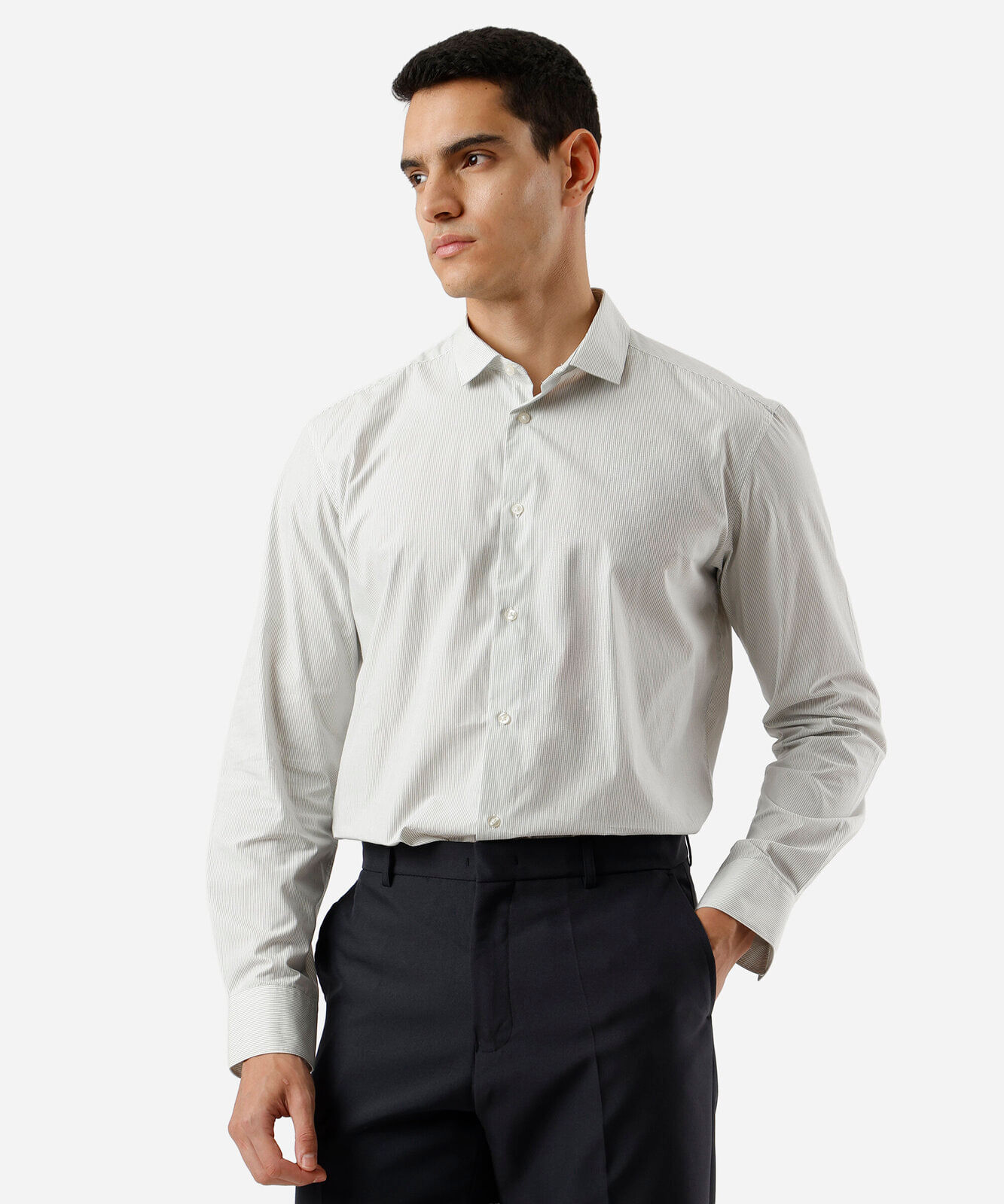 camisa masculina de algodão listrada off white