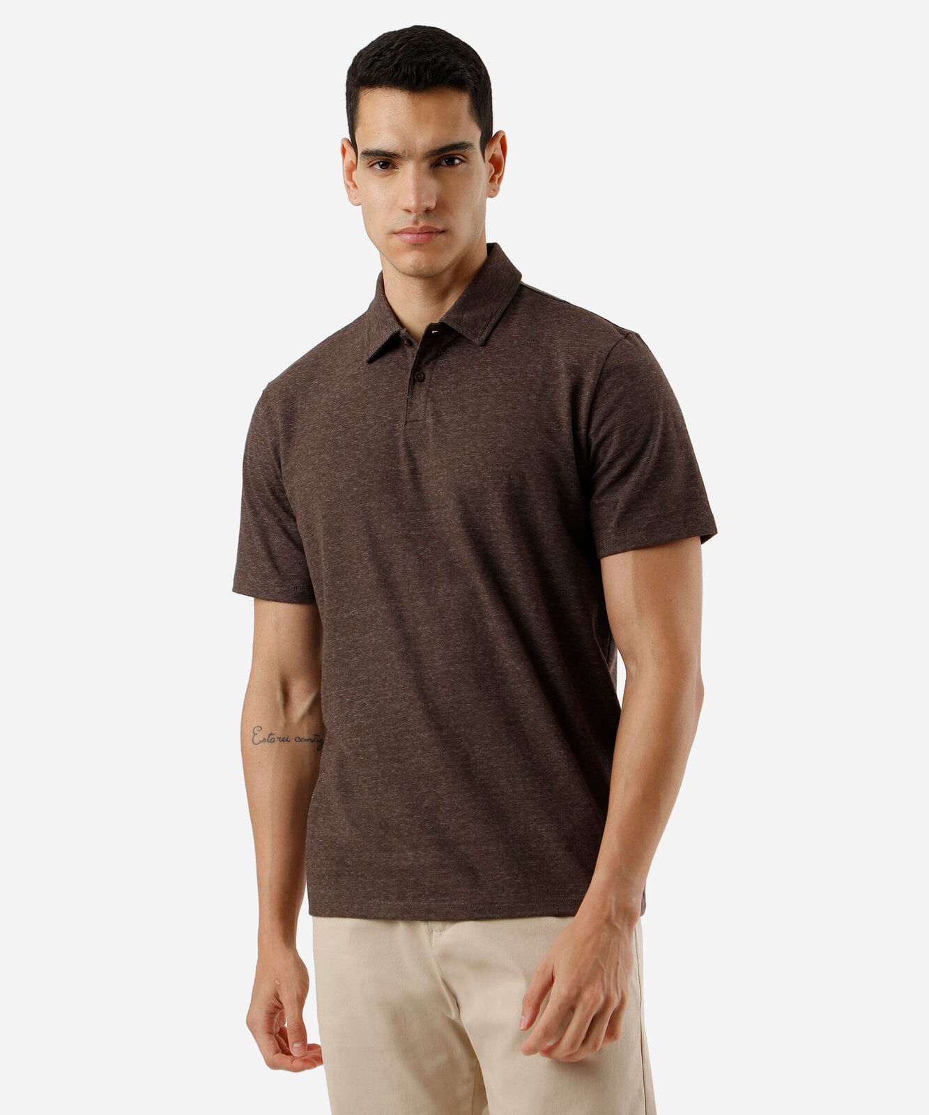 polo comfort masculina com algodão peruano marrom