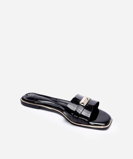 rasteirinha bico quadrado tira larga preta 37