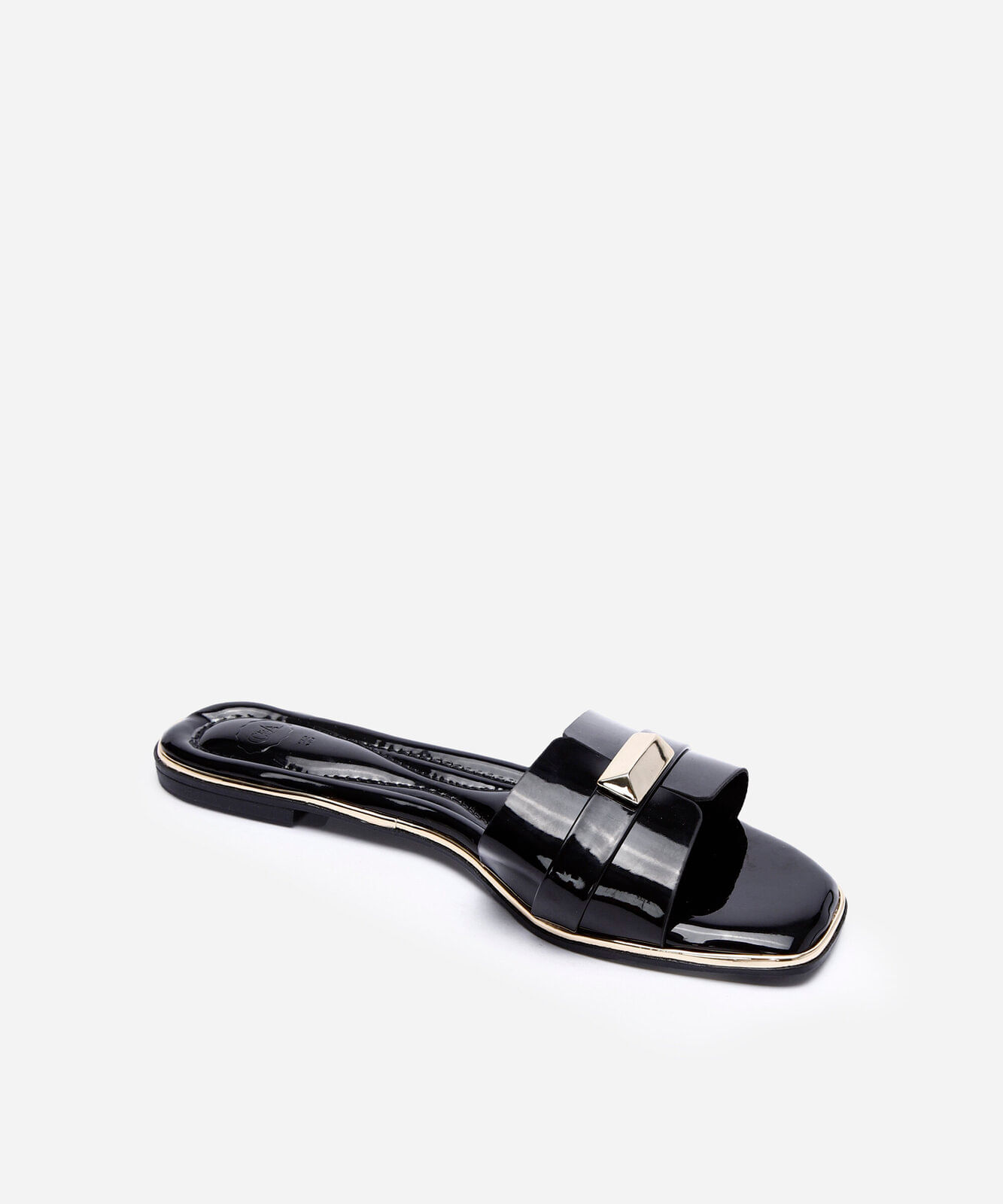 rasteirinha bico quadrado tira larga preta