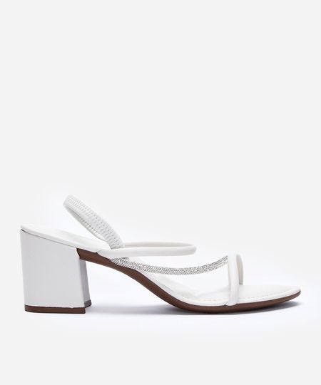 sandália tiras finas salto grosso com brilhos via uno off white 36