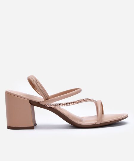 sandália tiras finas salto grosso com brilhos via uno bege 38 sandália tiras finas salto grosso com brilhos via uno bege 38