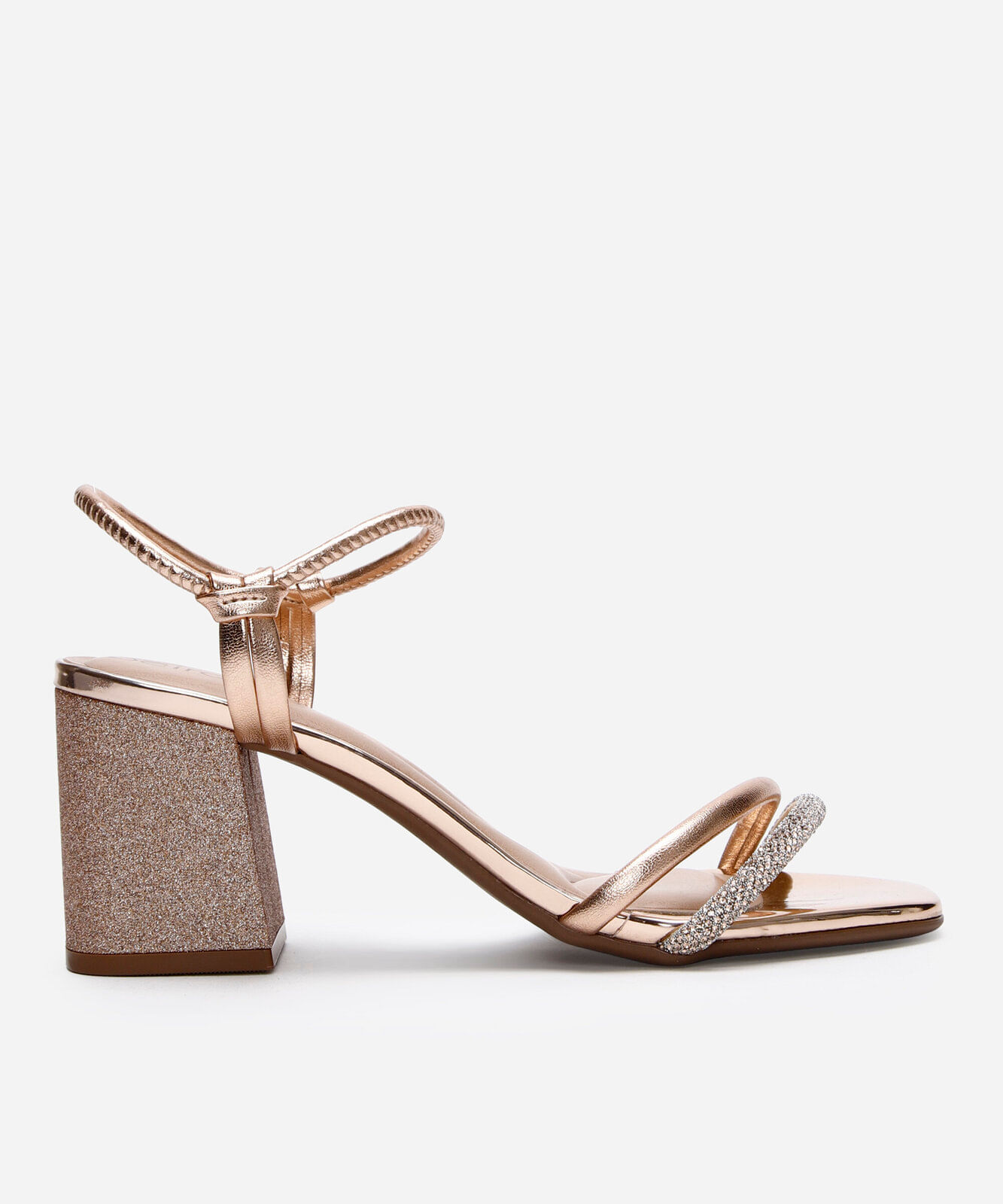 sandália salto grosso com brilhos beira rio rosa