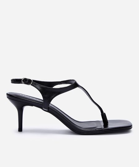 sandália bico quadrado salto fino texturizada oneself preta 36