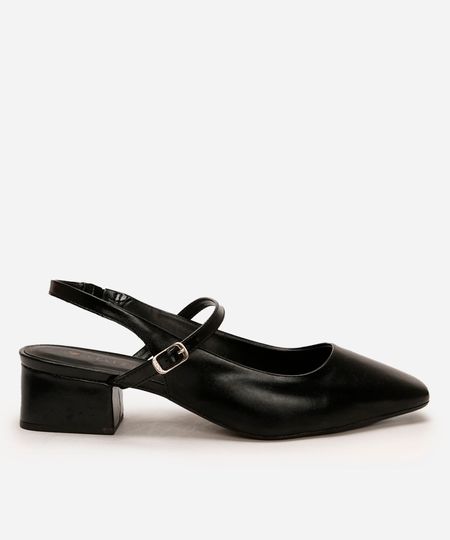 scarpin salto bloco bico quadrado via uno preto 35